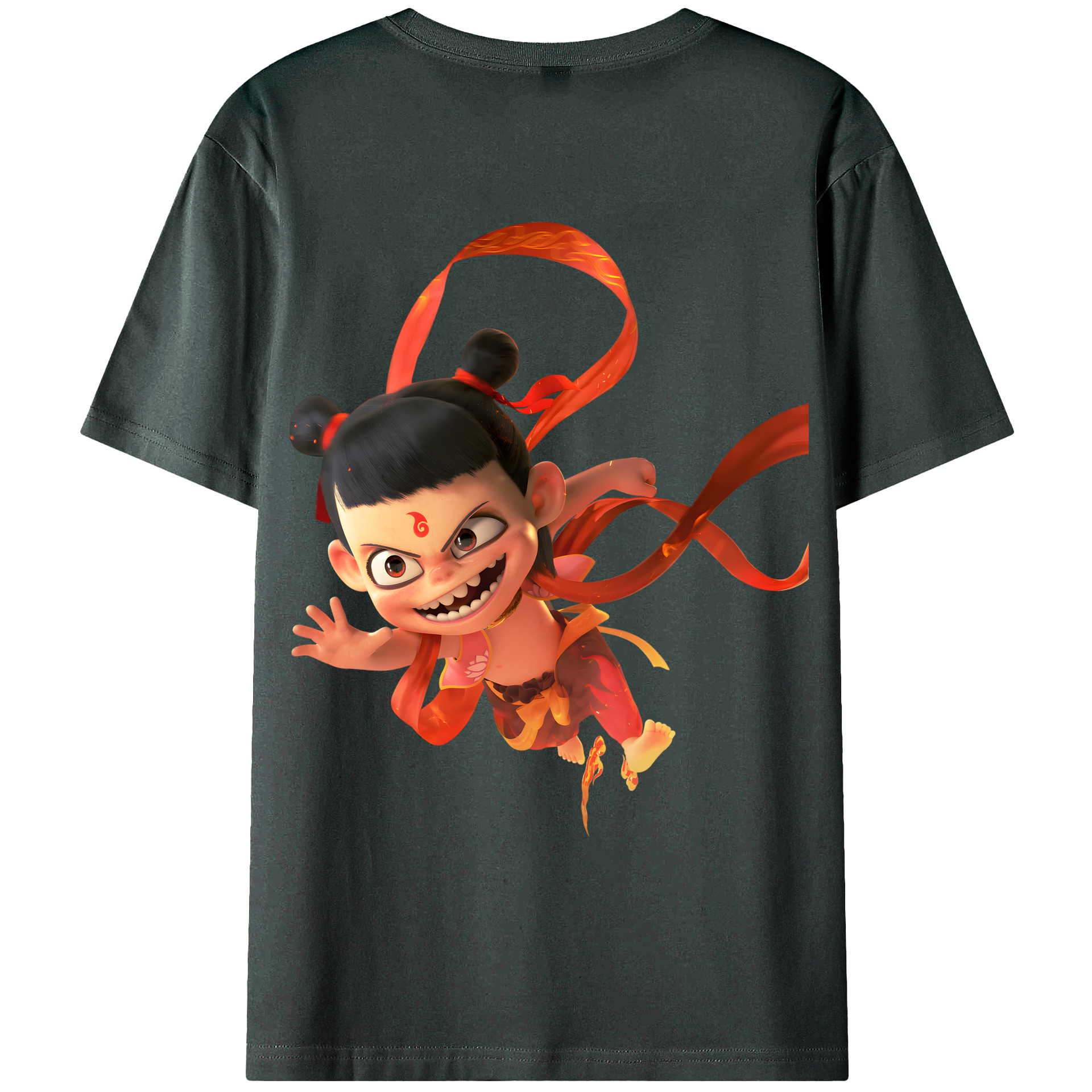 （画像用） Ne Zha 2 ナタ 魔童の大暴れ 綿100％ メンズ半袖Tシャツ（バックプリント） 通気性